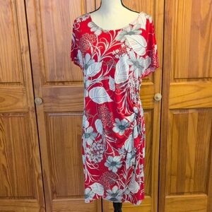 Robbie Bee Scarlet and Ivory Floral Midi Dress L            CC124